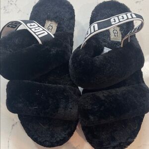 UGG Black Fluffy Sandals